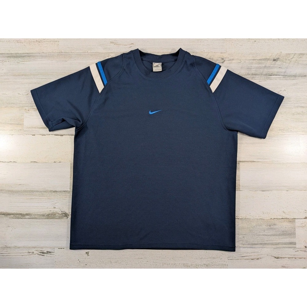 Vintage Y2K Nike Shirt Mens XL Mesh Jersey Center Swoosh Gray Tag Navy Blue